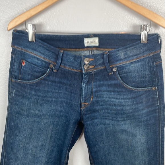 Hudson dark wash mid rise Collin skinny Jean flap back pockets size 28 - Picture 3 of 9